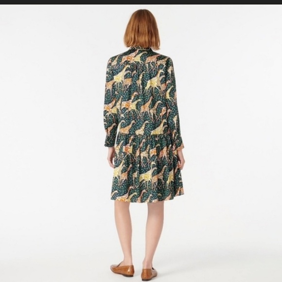 J. Crew Shirtdress in Giraffes Relaxed Fit Small Navy Blue Animal Print Boho Zoo - Picture 3 of 8